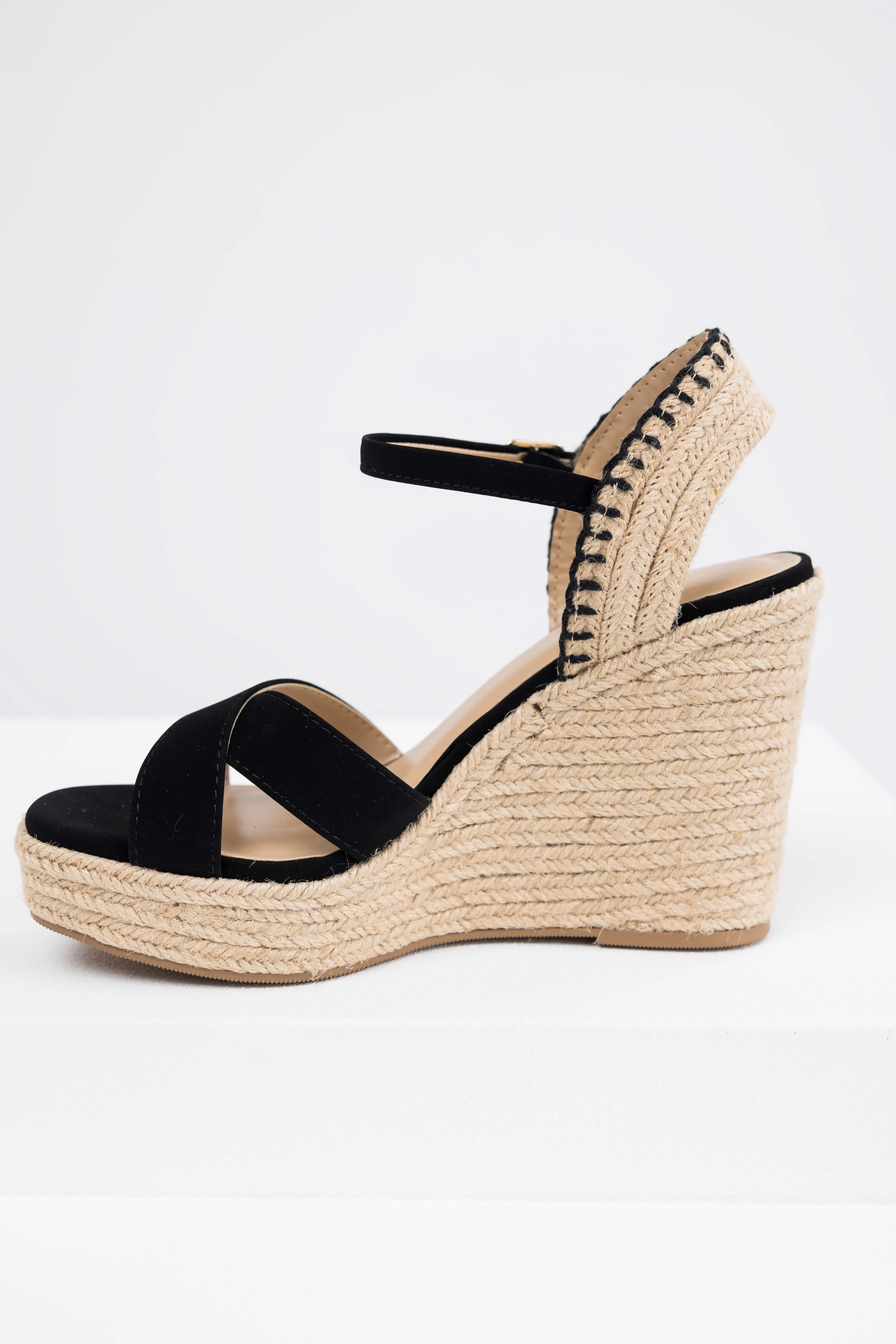 Black Cross Strap Platform Espadrille Wedges sold by Lime Lush product image thumbnail 4