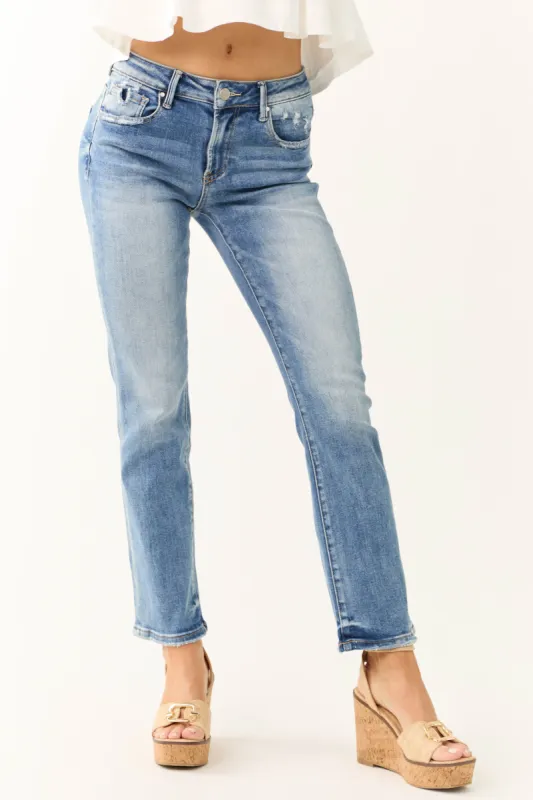 Risen Mid Rise Medium Wash Straight Jeans sold by Lime Lush