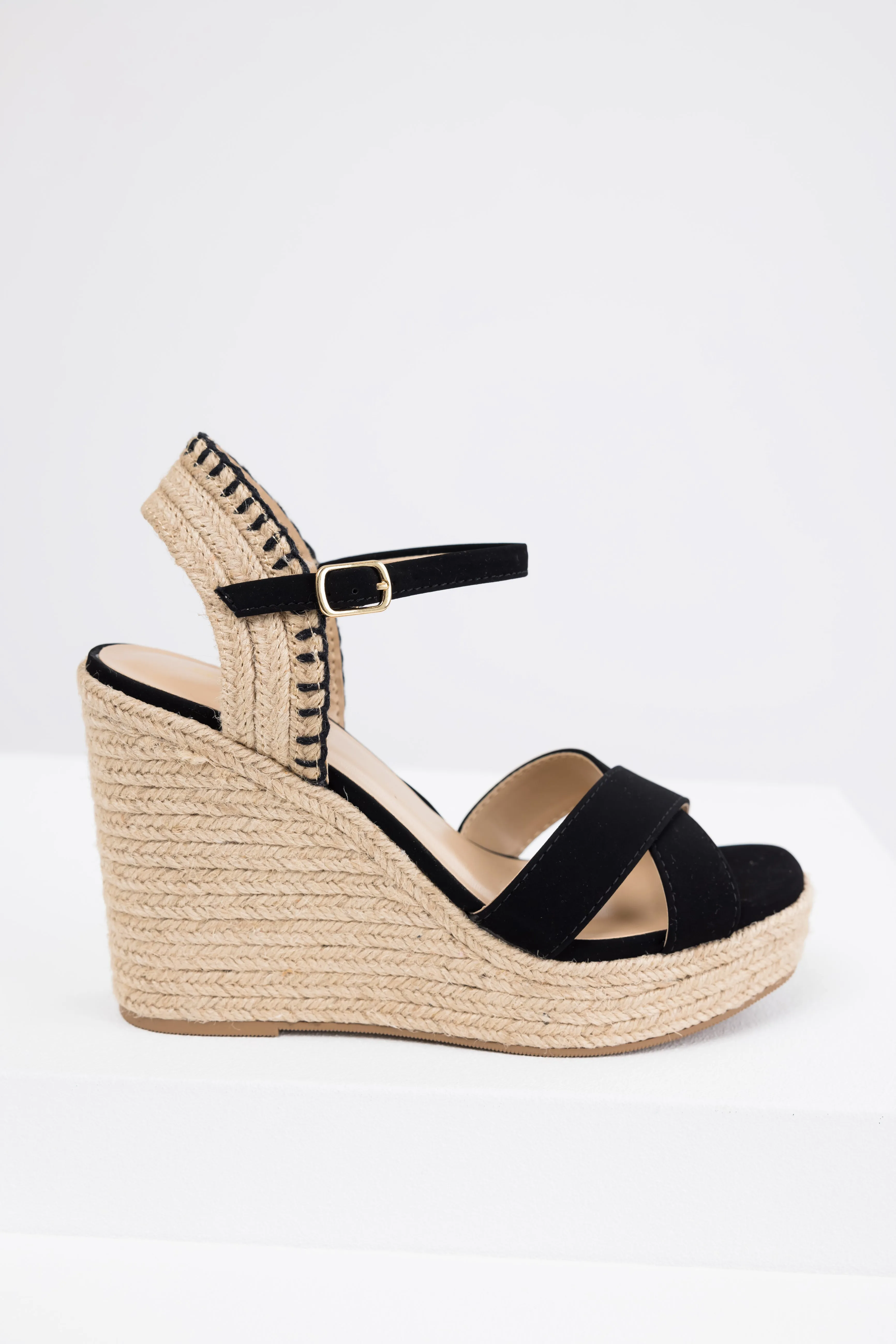 Black Cross Strap Platform Espadrille Wedges sold by Lime Lush product image thumbnail 5