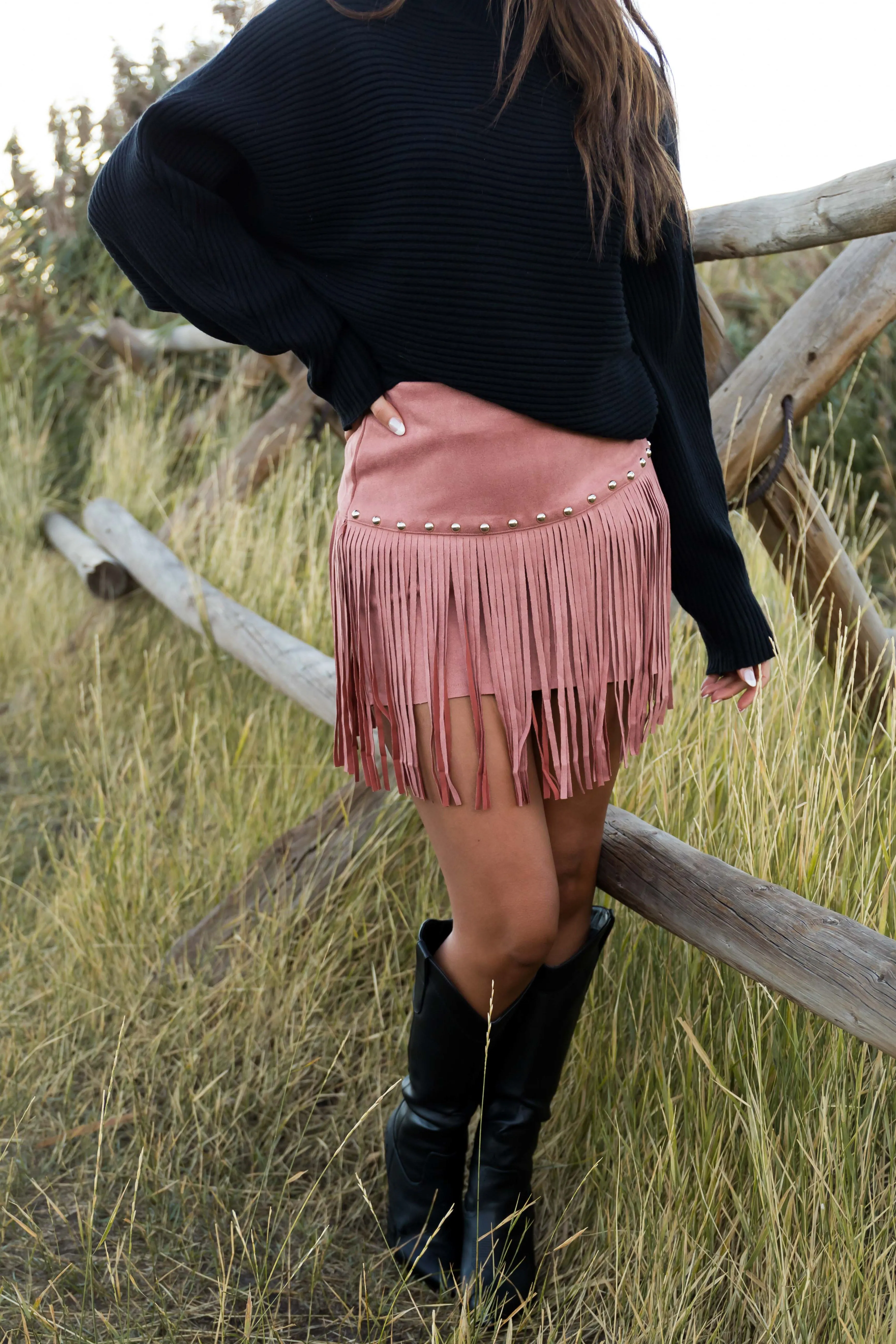 Ginger Faux Suede Fringe Mini Skirt sold by Lime Lush product image thumbnail 2