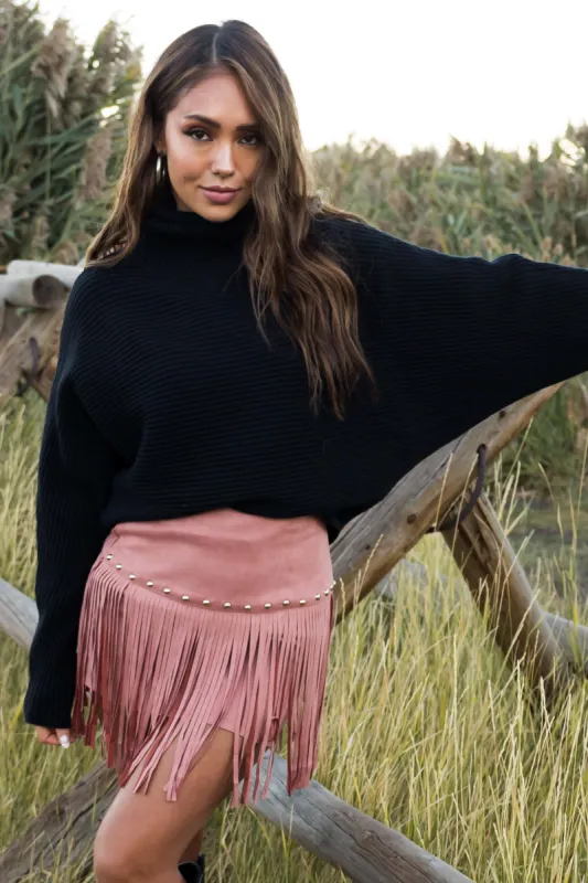 Ginger Faux Suede Fringe Mini Skirt sold by Lime Lush