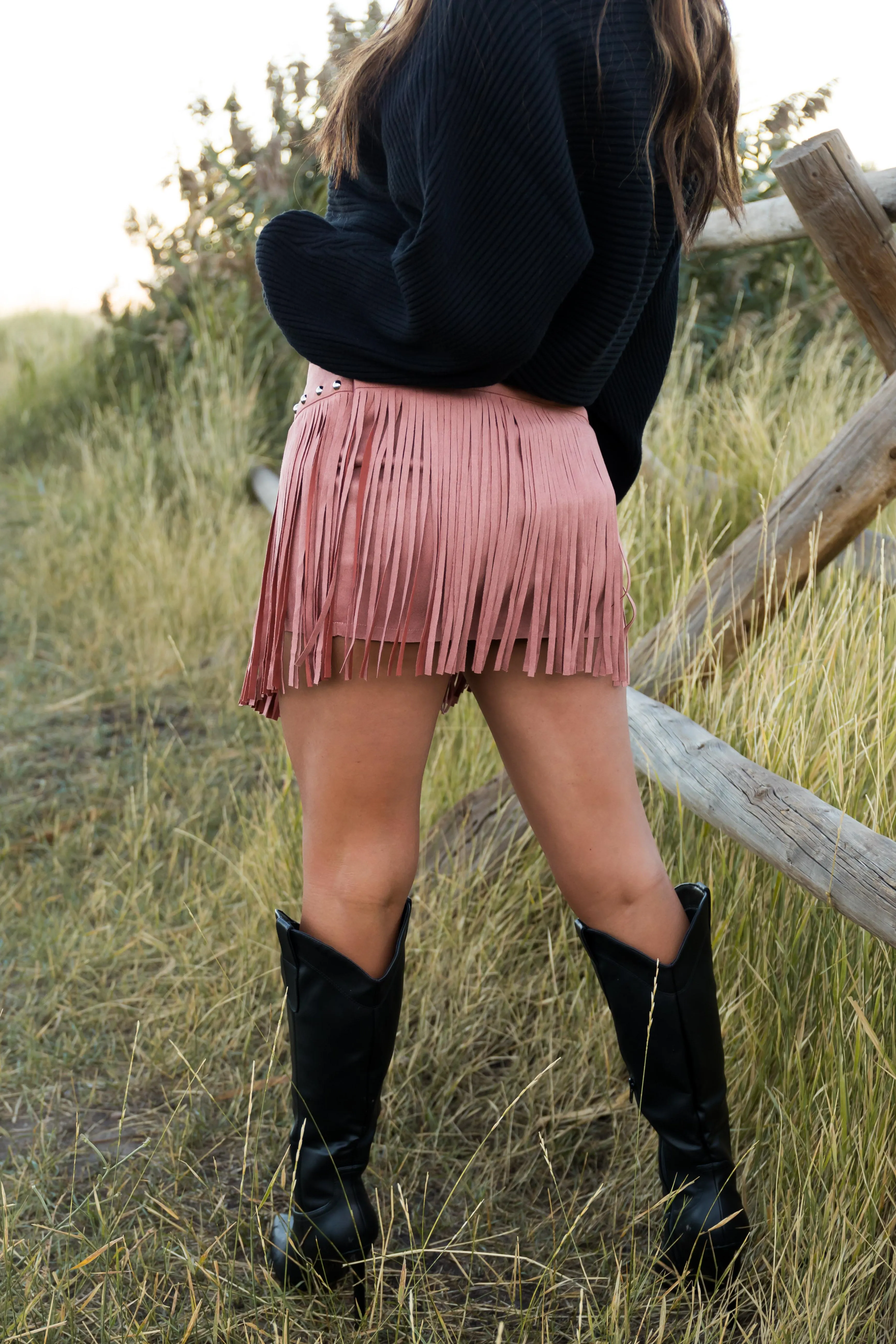 Ginger Faux Suede Fringe Mini Skirt sold by Lime Lush product image thumbnail 4