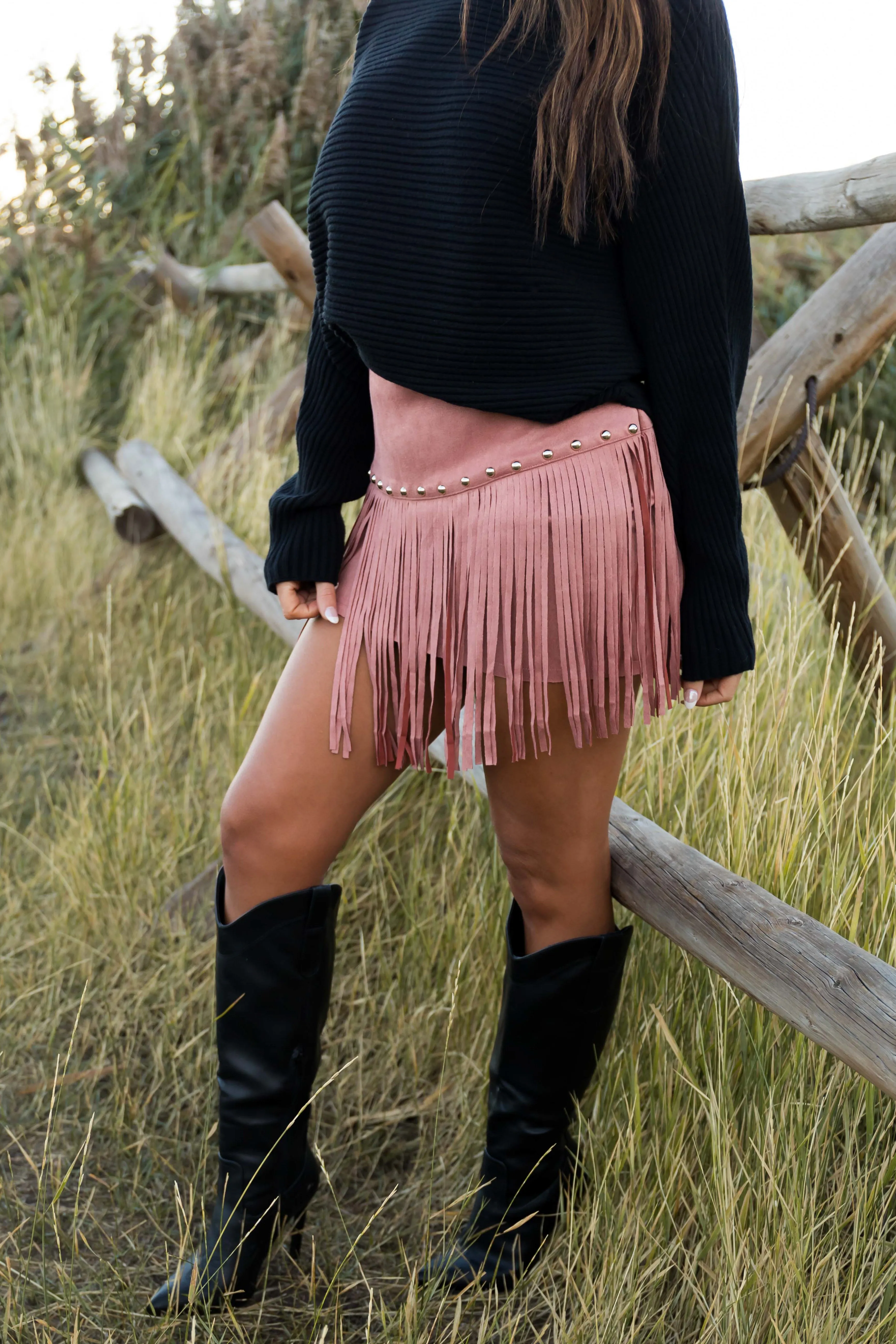 Ginger Faux Suede Fringe Mini Skirt sold by Lime Lush product image thumbnail 3