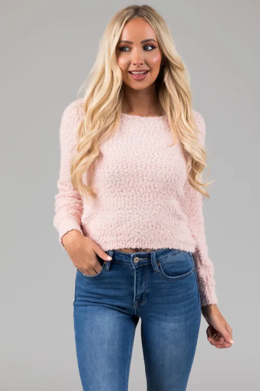 Blush Textured Balloon Sleeve Sweater sold by Lime Lush