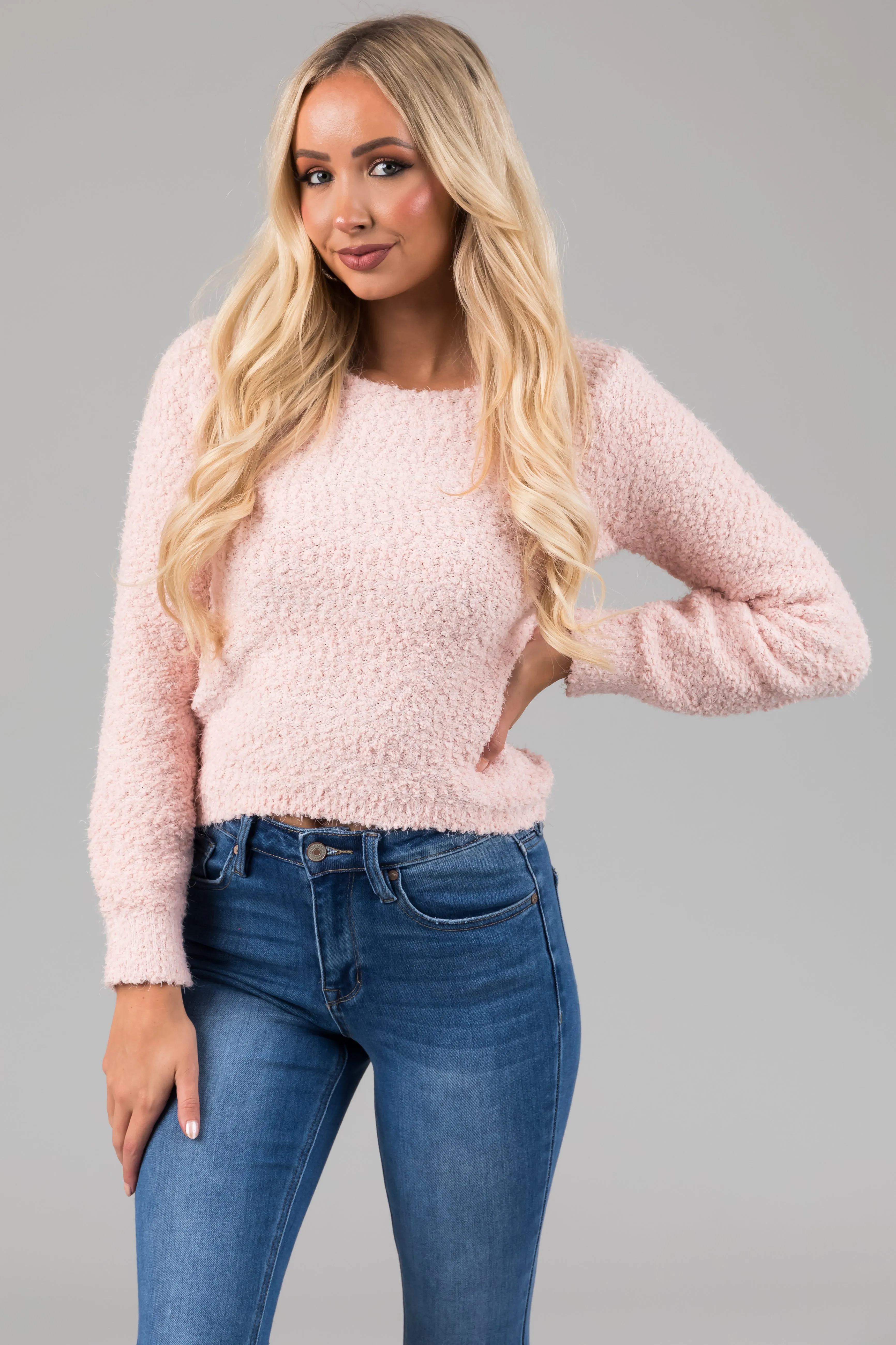 Blush Textured Balloon Sleeve Sweater sold by Lime Lush product image thumbnail 3