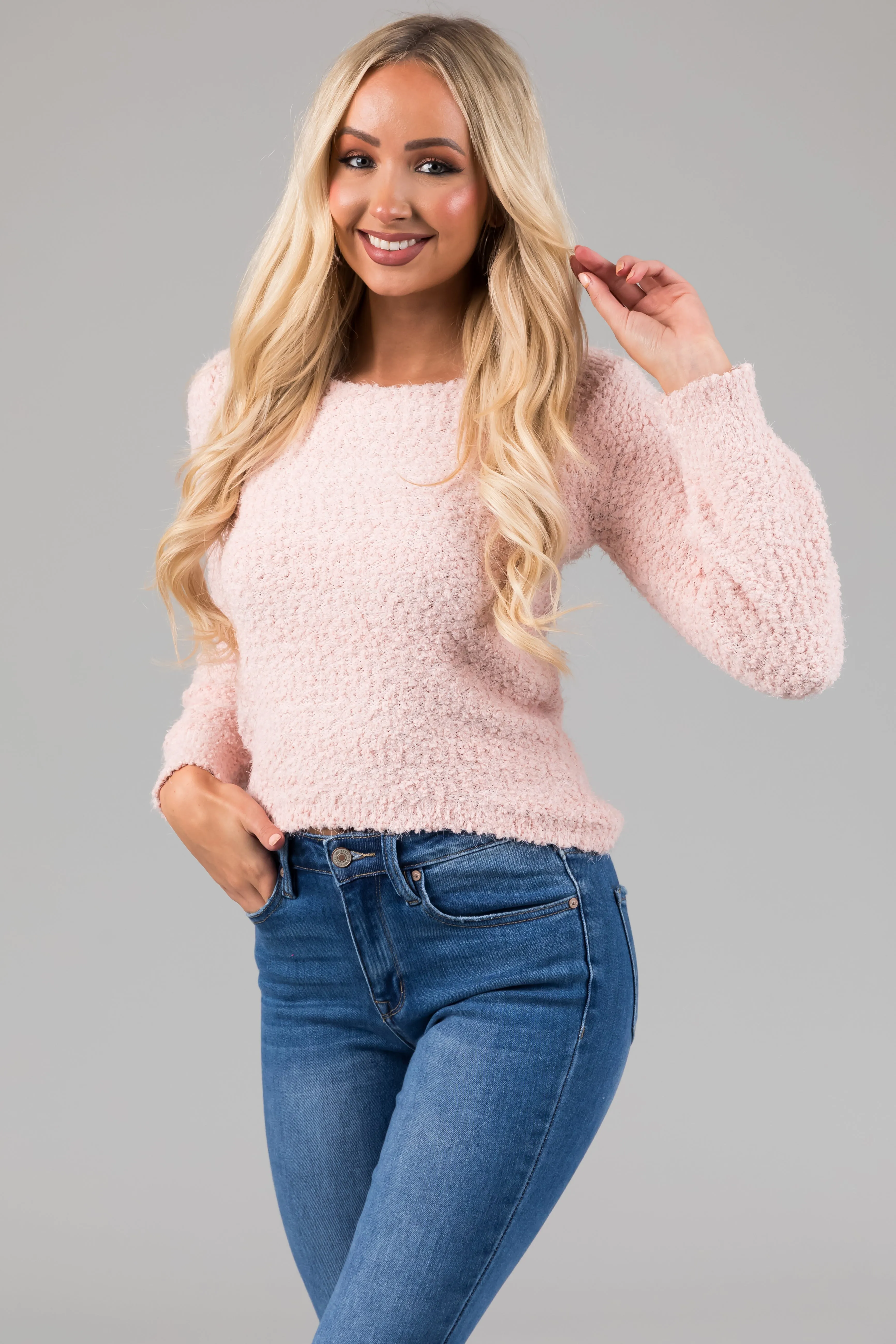 Blush Textured Balloon Sleeve Sweater sold by Lime Lush product image thumbnail 2