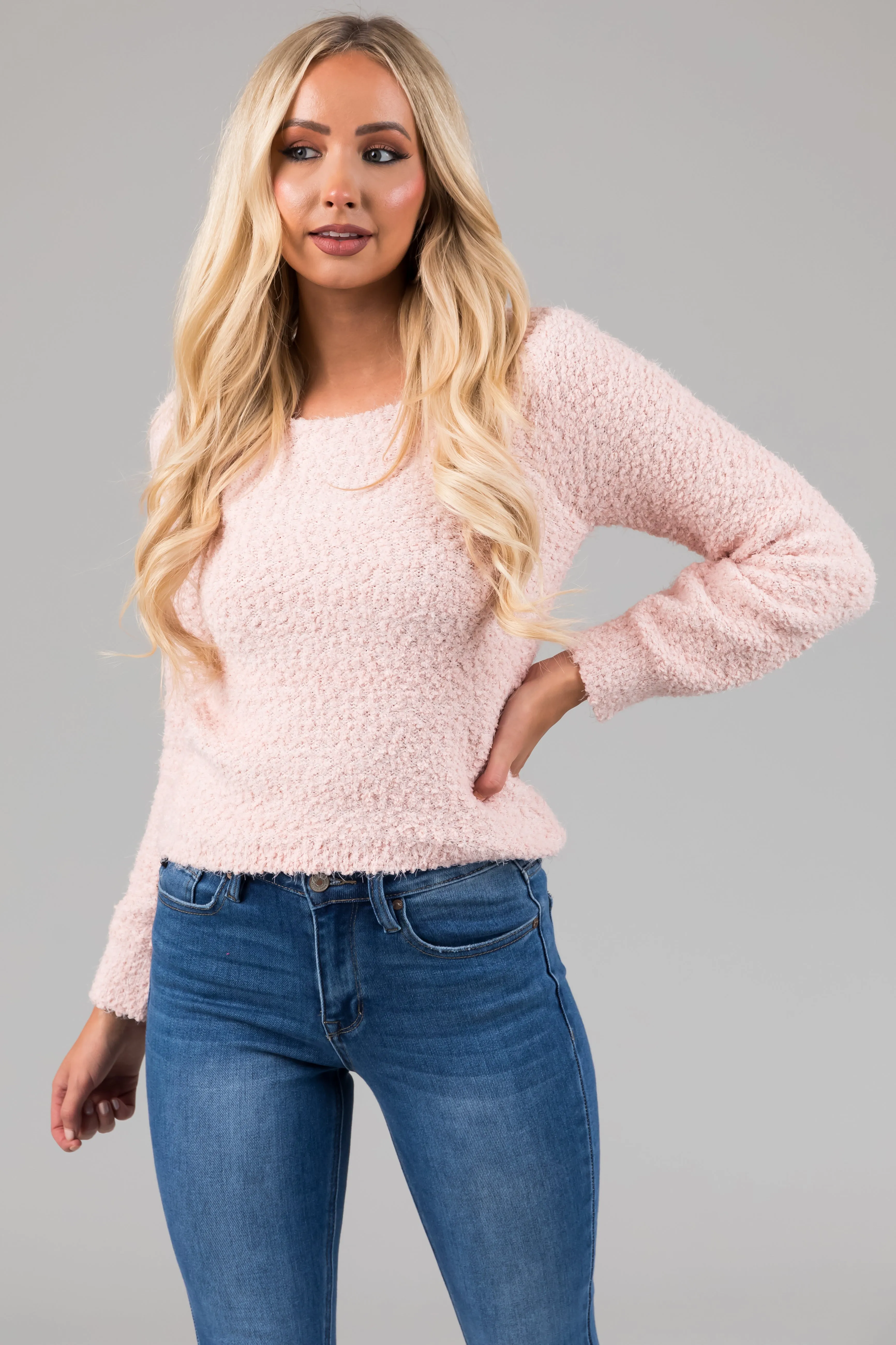 Blush Textured Balloon Sleeve Sweater sold by Lime Lush product image thumbnail 5