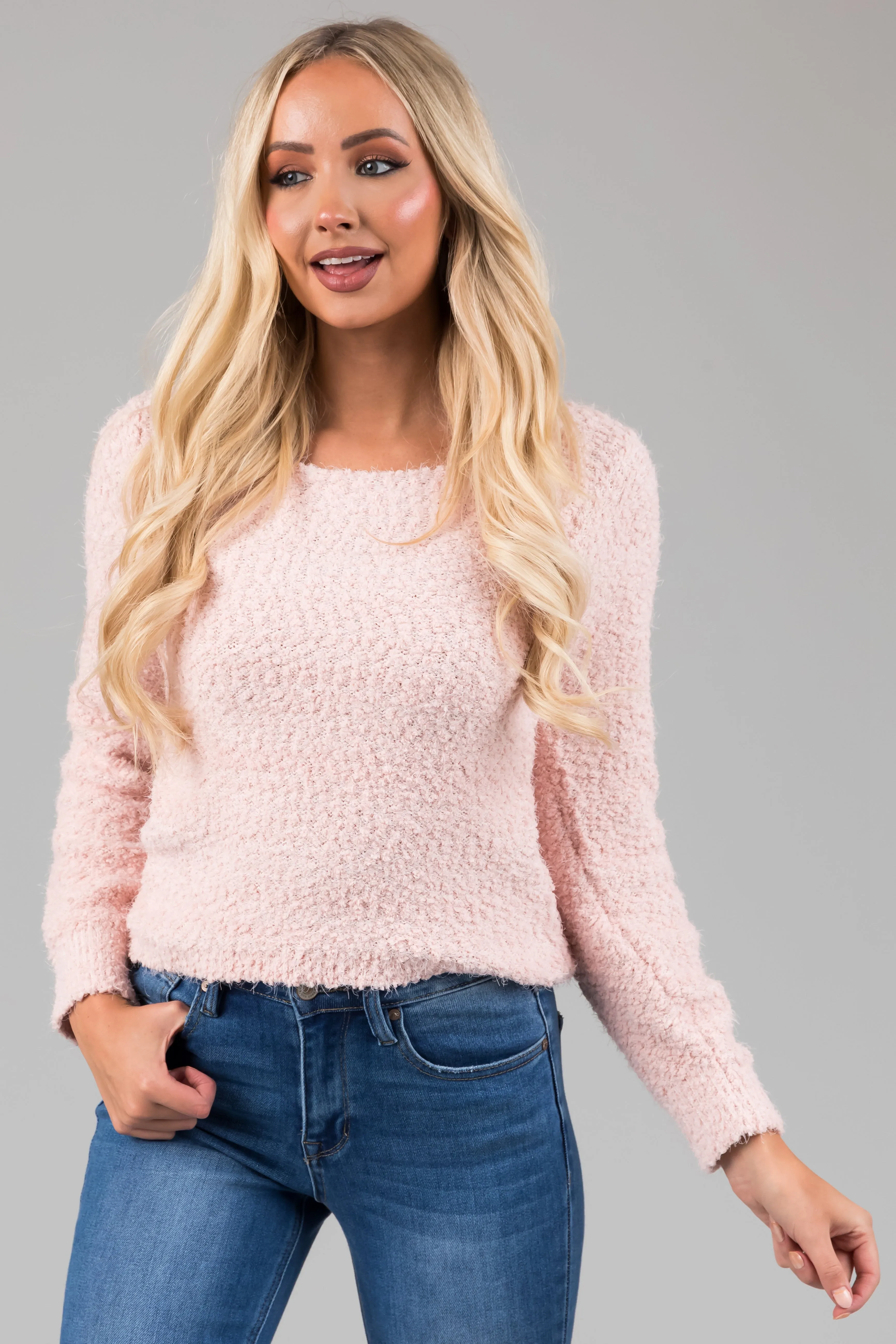 Blush Textured Balloon Sleeve Sweater sold by Lime Lush product image thumbnail 4