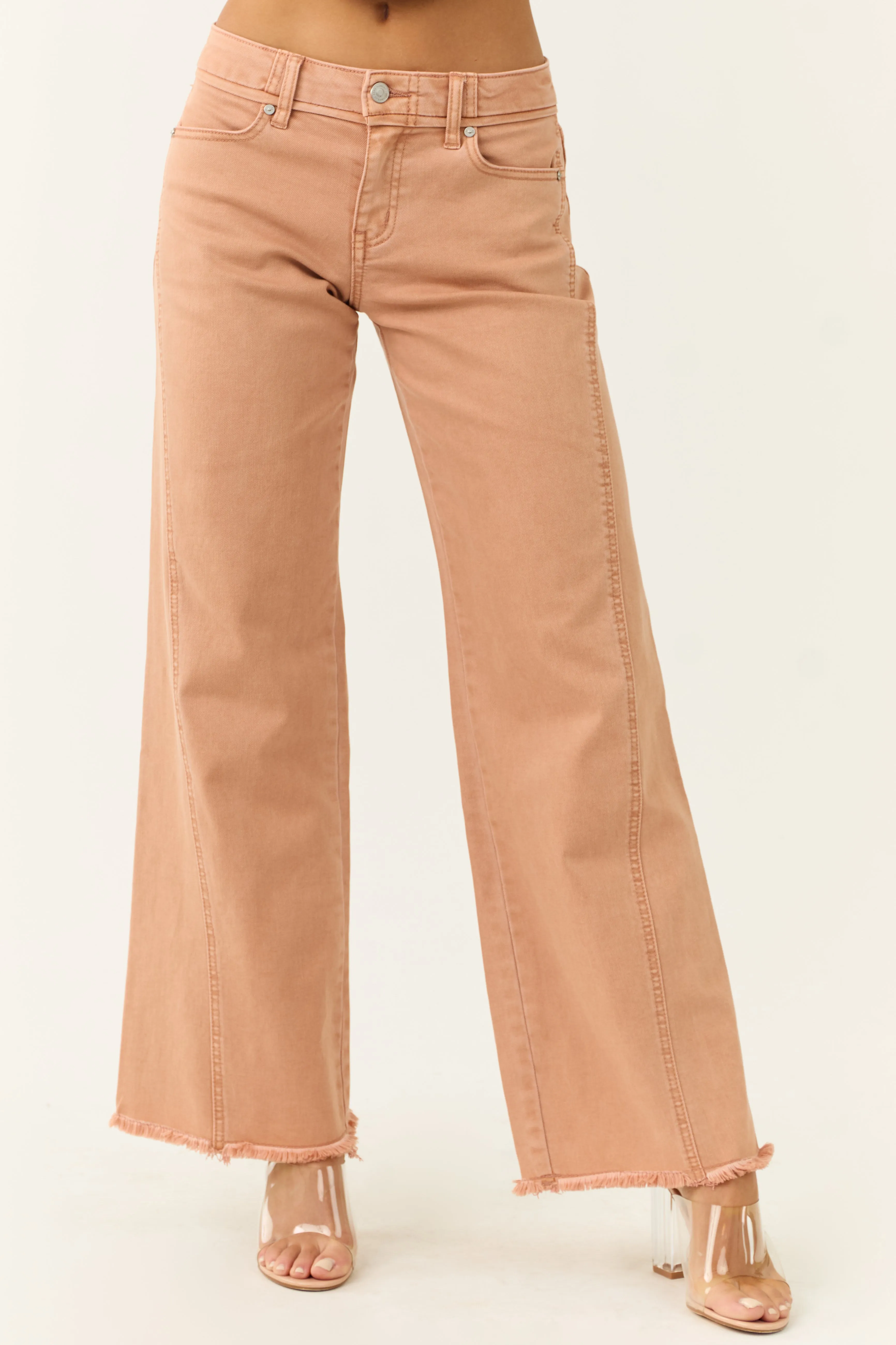 KanCan Apricot Wide Leg Frayed Hem Jeans sold by Lime Lush