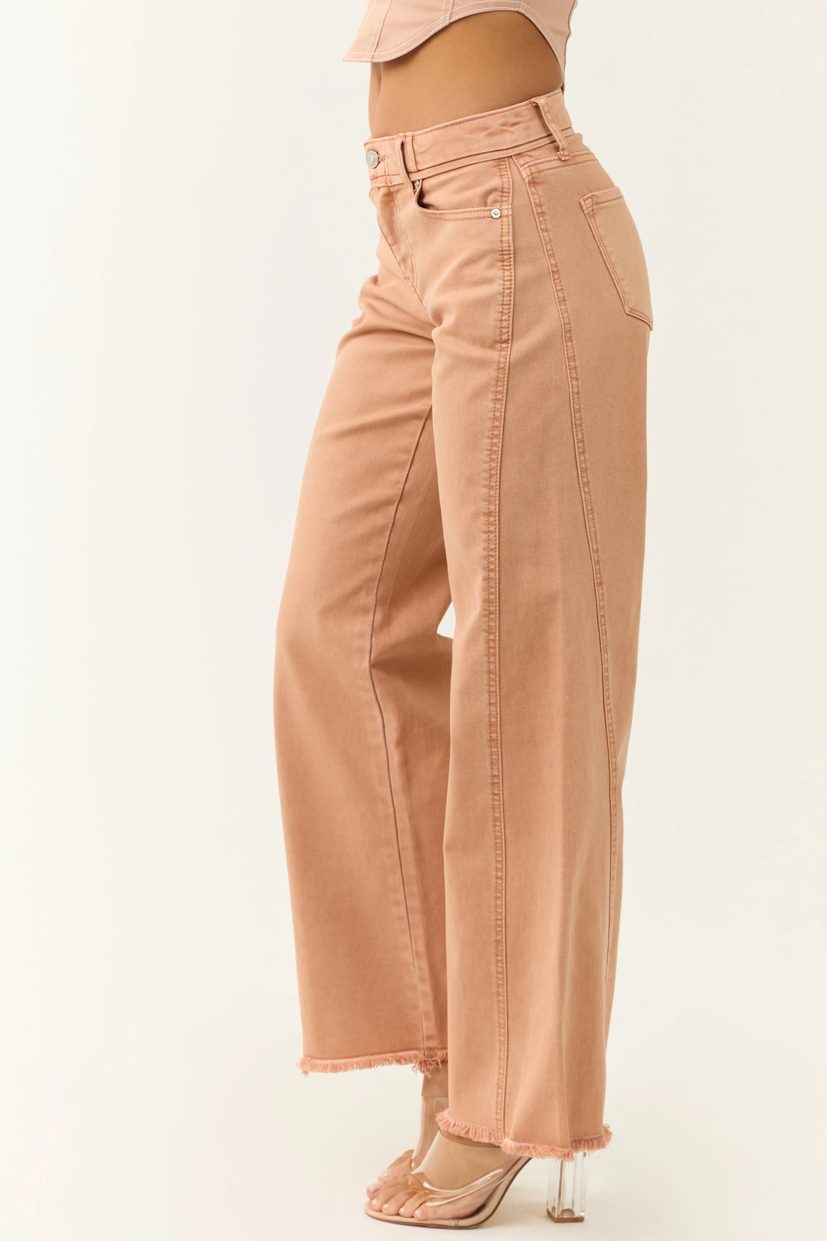 KanCan Apricot Wide Leg Frayed Hem Jeans sold by Lime Lush product image thumbnail 3