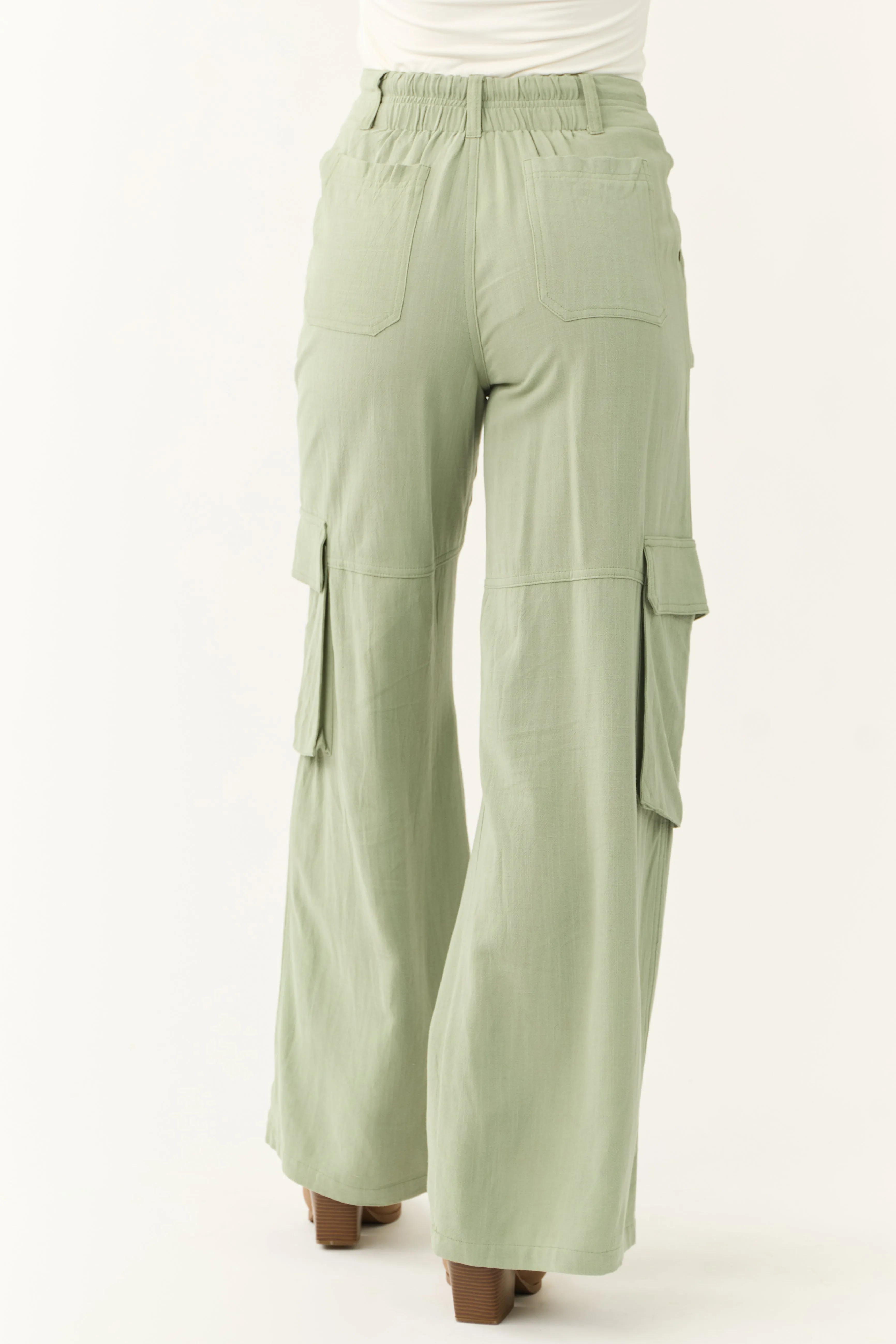 Rich Sage Relaxed Fit Wide Leg Cargo Pants sold by Lime Lush product image thumbnail 4