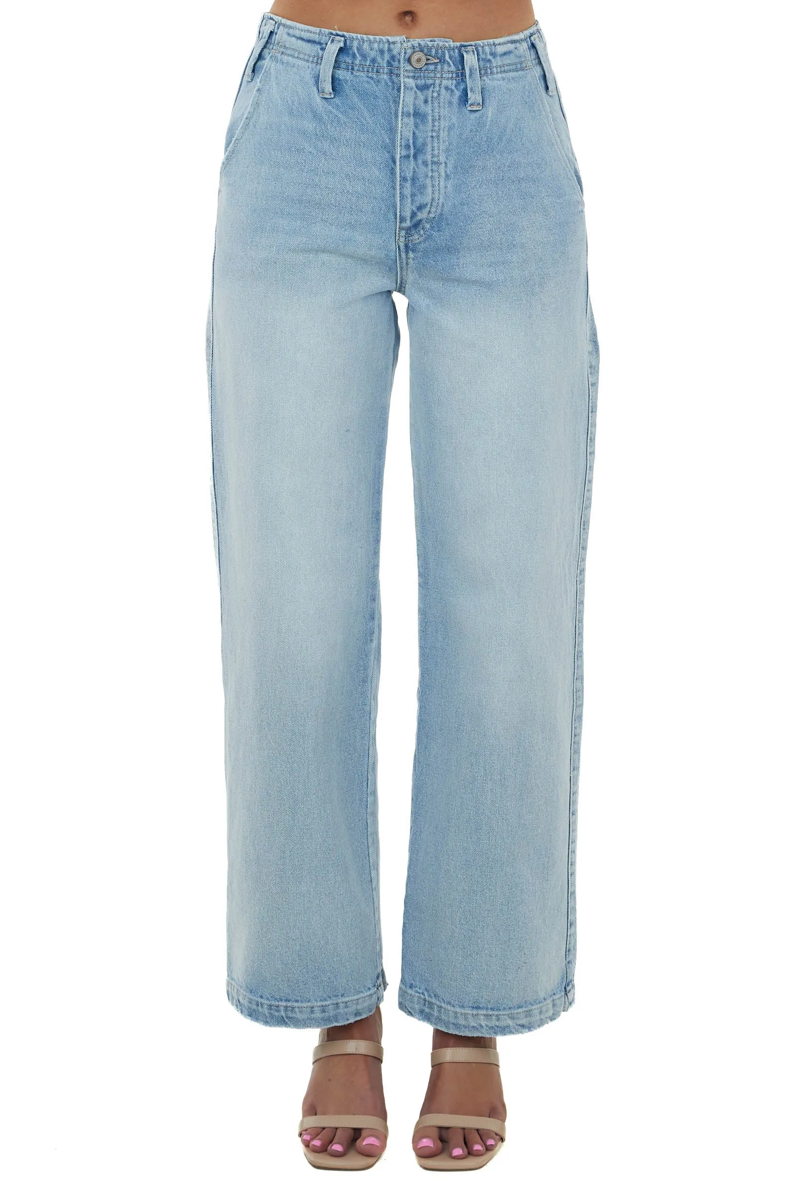KanCan Light Wash Wide Leg Jeans with Side Pockets sold by Lime Lush