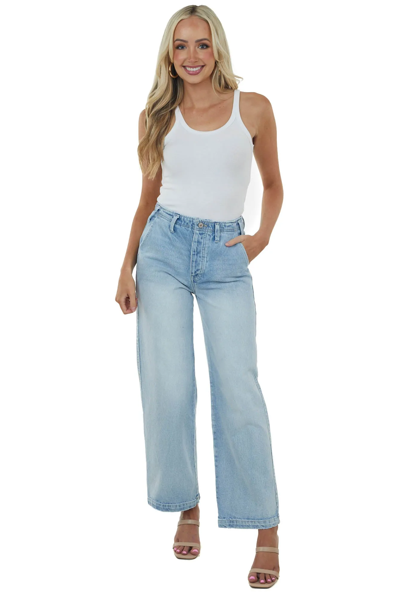 KanCan Light Wash Wide Leg Jeans with Side Pockets sold by Lime Lush product image thumbnail 4