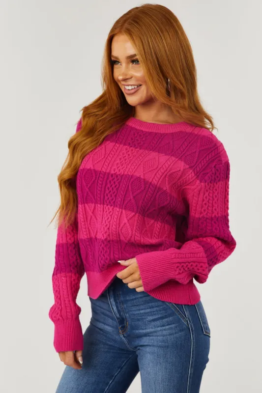 Magenta and Fuchsia Striped Cable Knit Sweater sold by Lime Lush