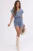 Light Wash Denim Button Down Romper sold by Lime Lush