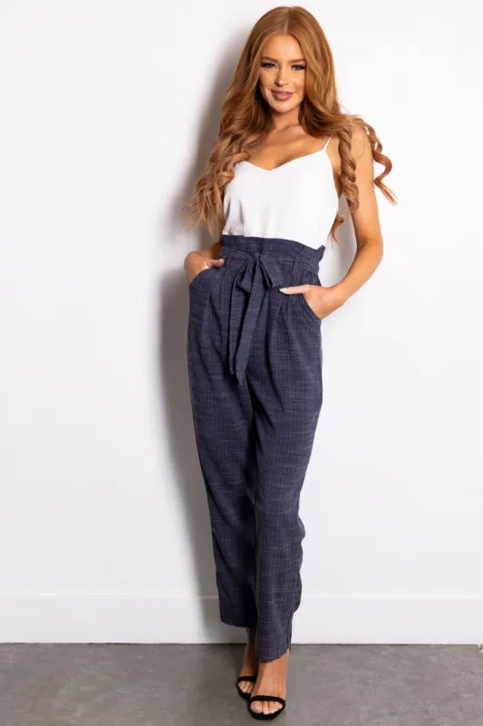 Navy Paperbag Jumpsuit with Contrast Top sold by Lime Lush