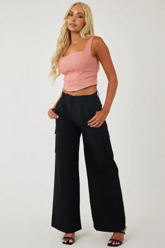 Black Wide Leg Cargo Pants with Pockets sold by Lime Lush