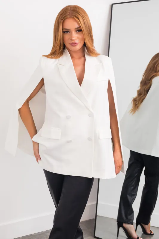 Off White Double Button Cape Blazer sold by Lime Lush