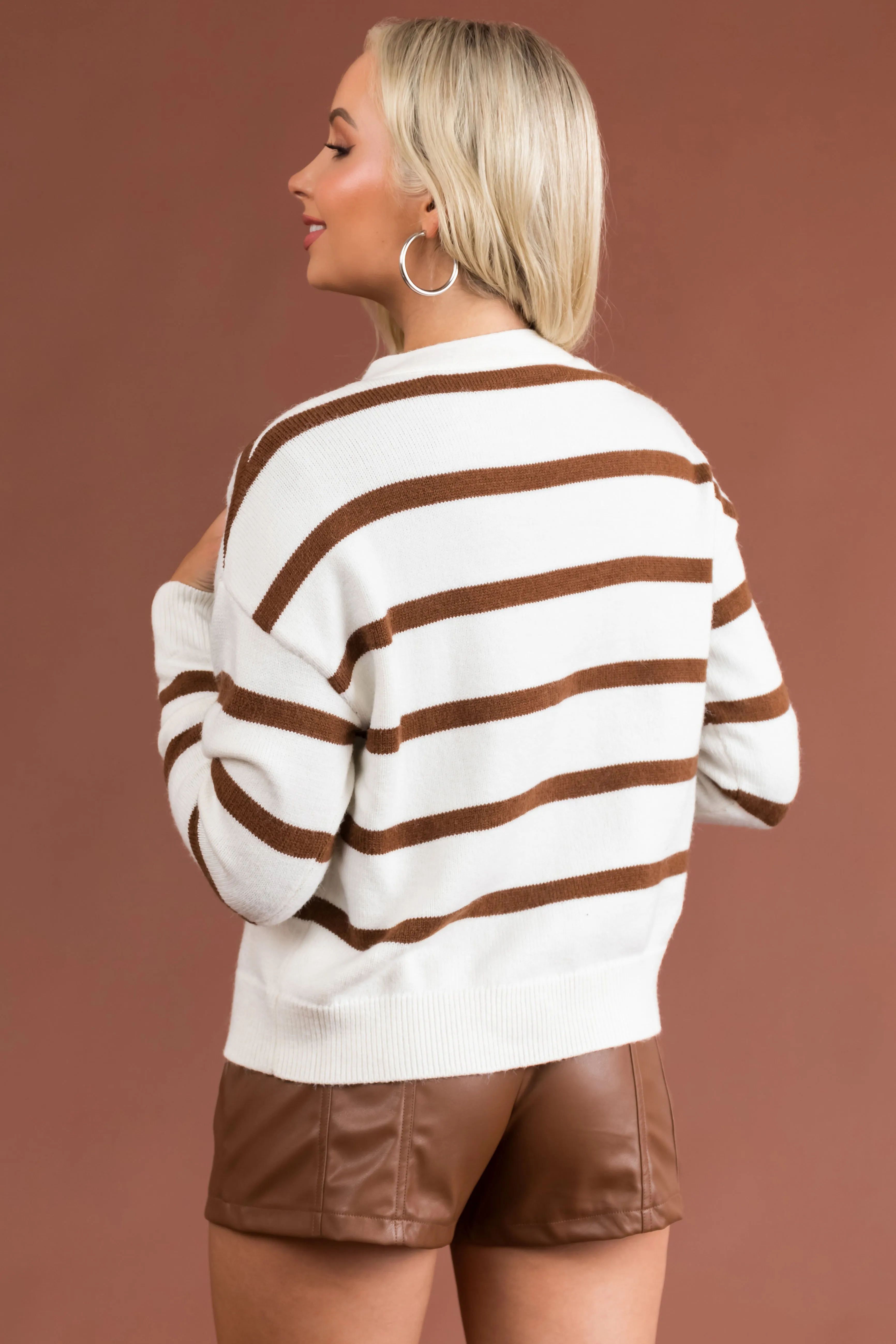White Striped V Neck Rhinestone Button Up Cardigan sold by Lime Lush product image thumbnail 4