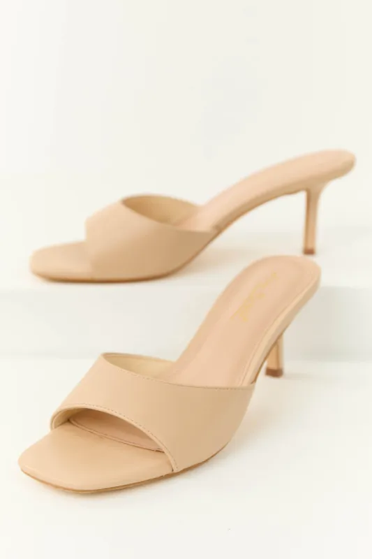 Nude Pleather Open Toe Slip On Low Heels sold by Lime Lush