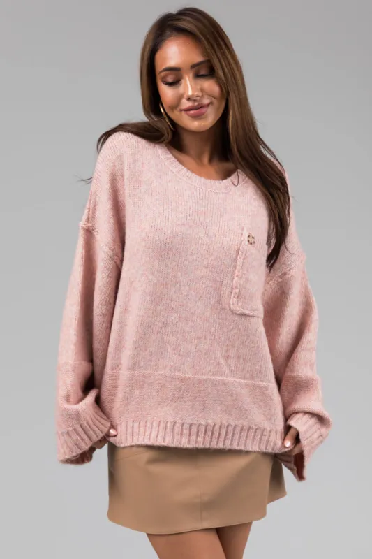 She+Sky Peach Multi Tone Chest Pocket Sweater sold by Lime Lush