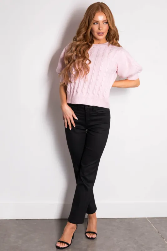 Chocolate Faux Leather Puff Sleeve Top sold by Lime Lush