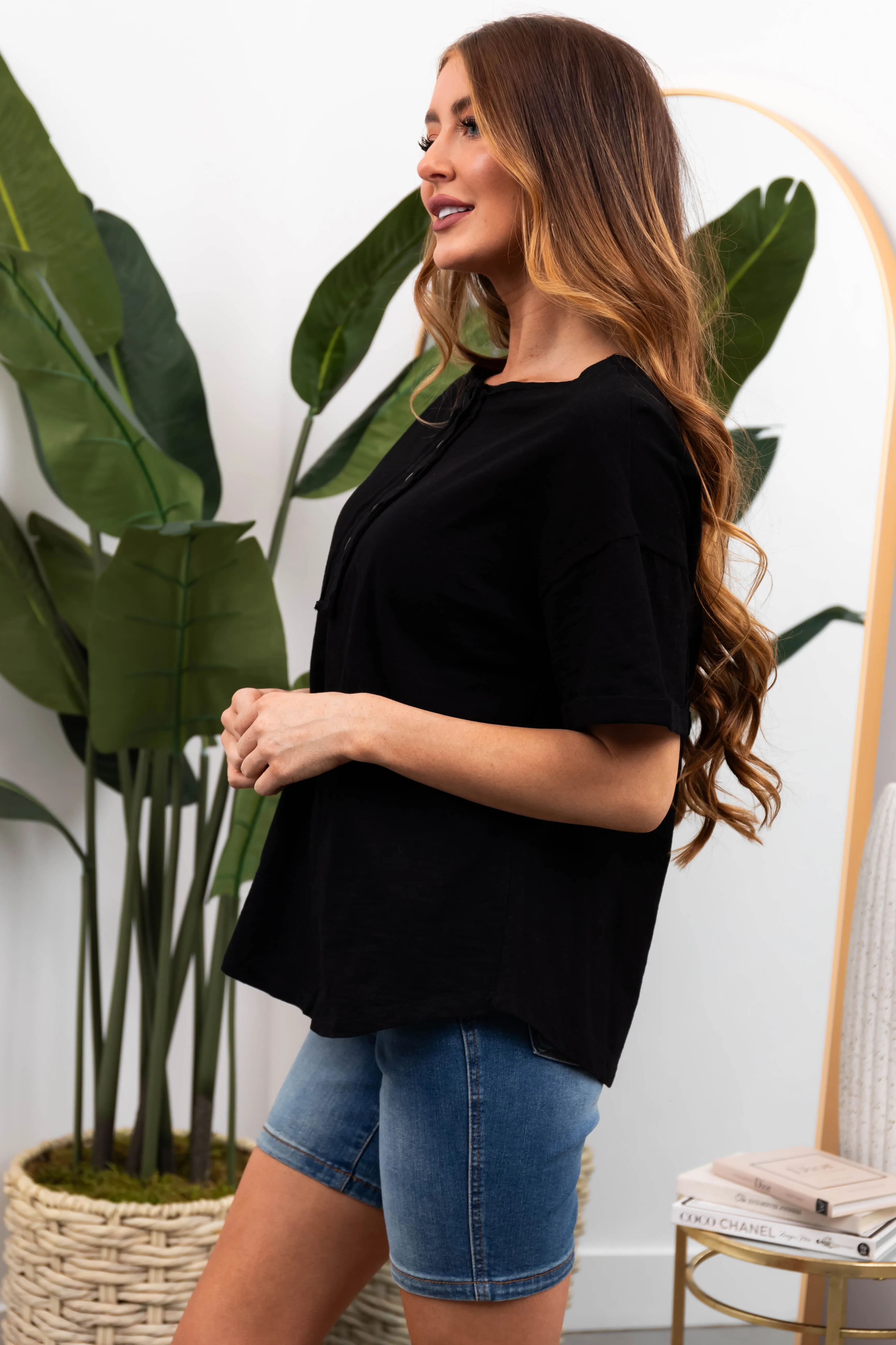 Black Button Front Oversized Knit Top sold by Lime Lush product image thumbnail 5