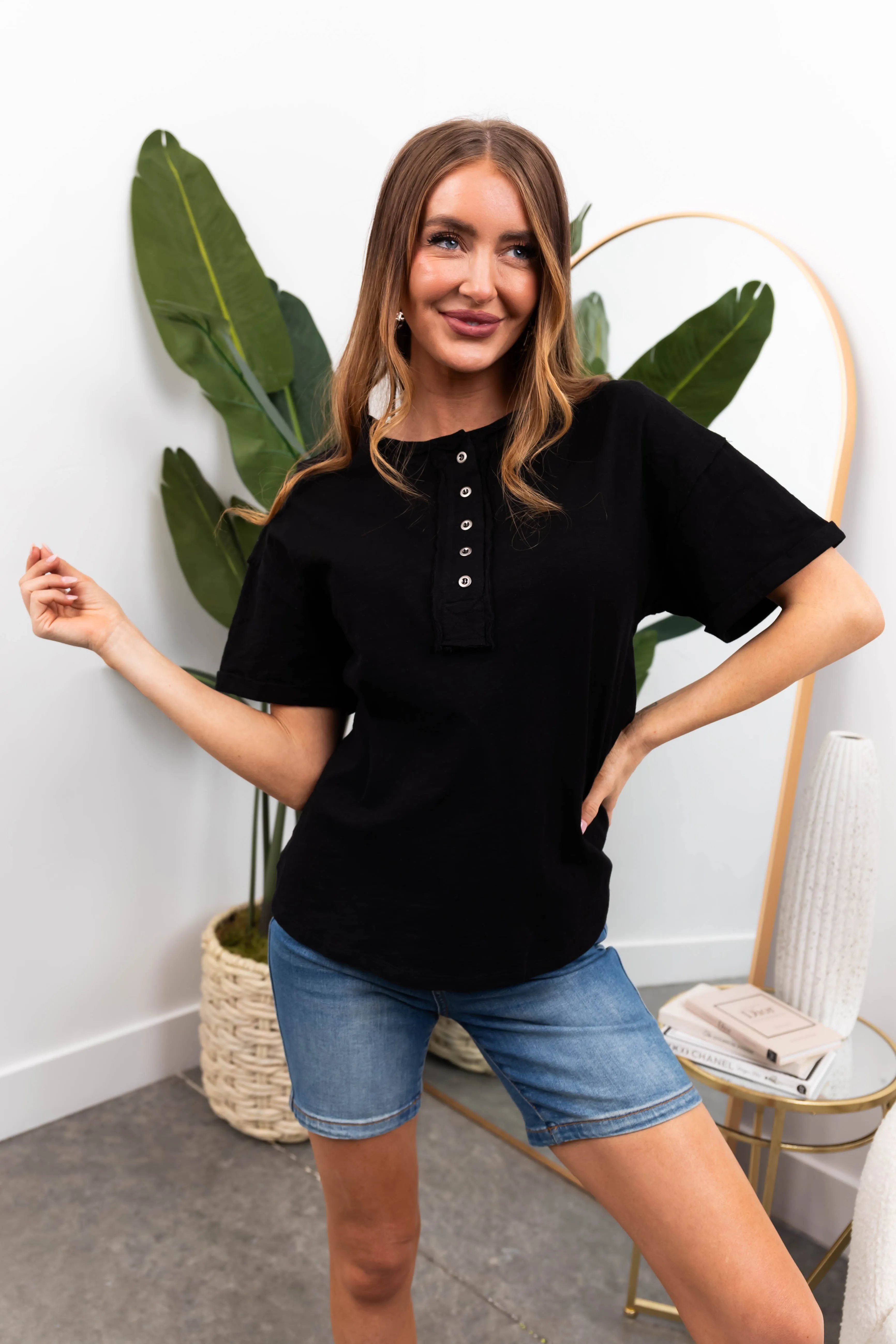 Black Button Front Oversized Knit Top sold by Lime Lush product image thumbnail 2