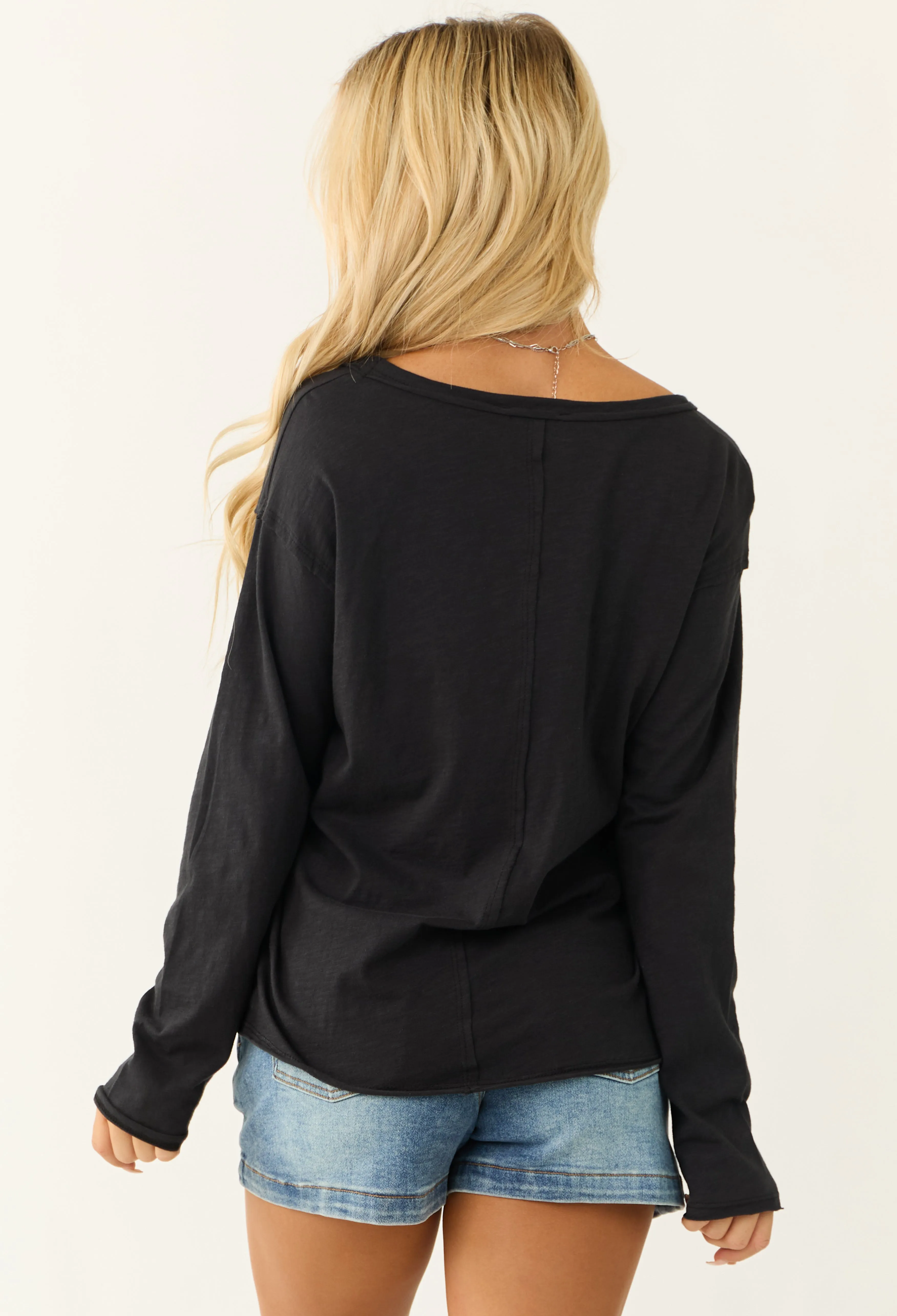 Black Long Sleeve Chest Pocket Knit Top sold by Lime Lush product image thumbnail 5