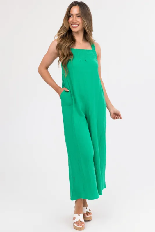 Kelly Green Sleeveless Wide Leg Jumpsuit sold by Lime Lush