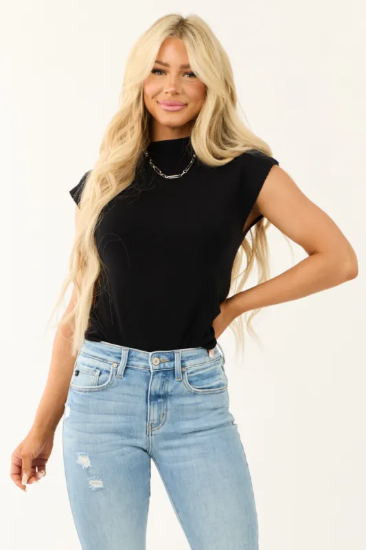 Black Side Ruched Short Sleeve Mock Neck Top sold by Lime Lush
