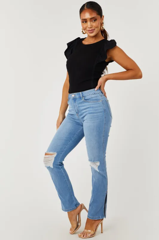 Rewash Light Wash High Rise Distressed Split Hem Jeans sold by Lime Lush