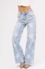 Risen Light Wash Star Print Wide Leg Jeans sold by Lime Lush