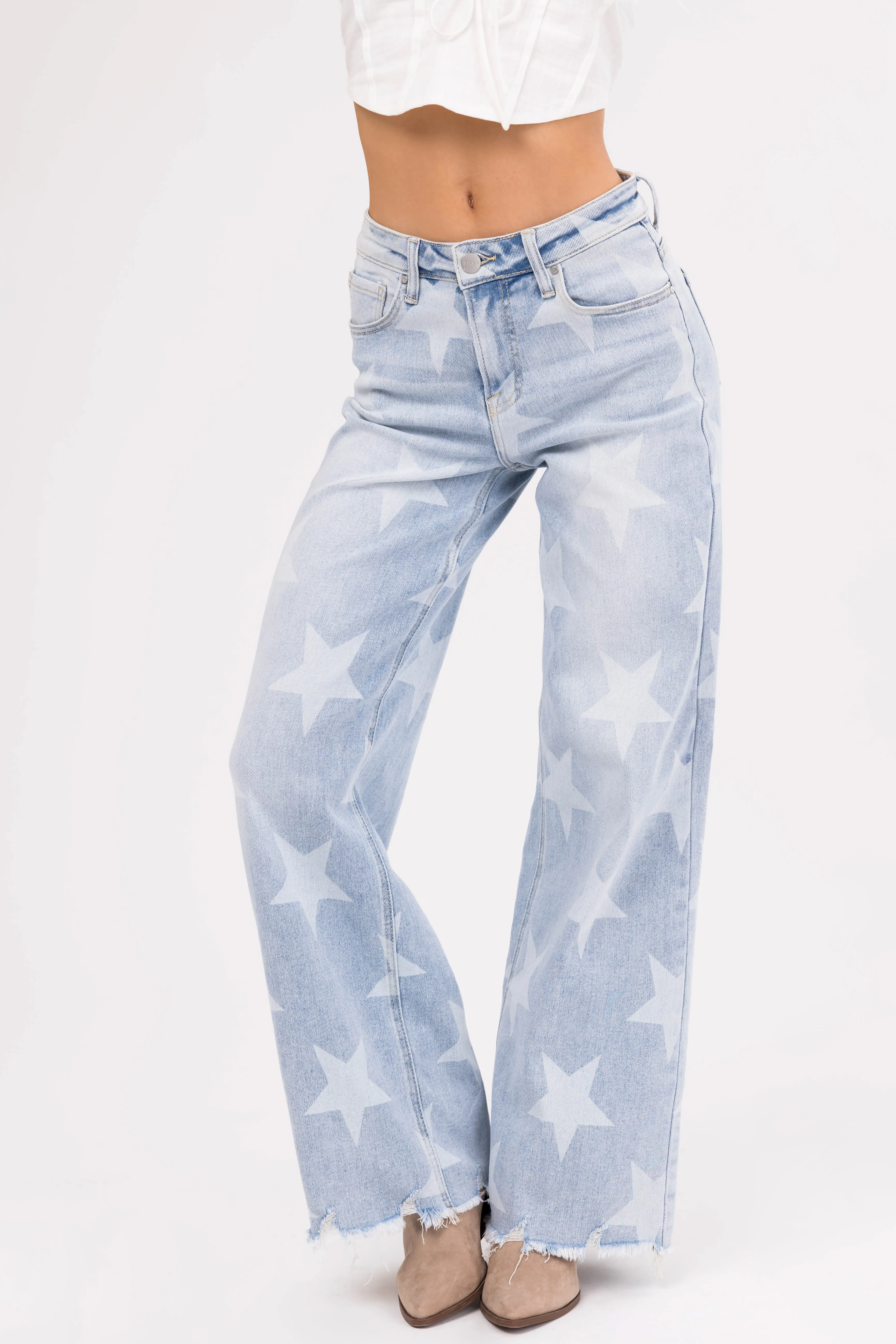 Risen Light Wash Star Print Wide Leg Jeans sold by Lime Lush product image thumbnail 3