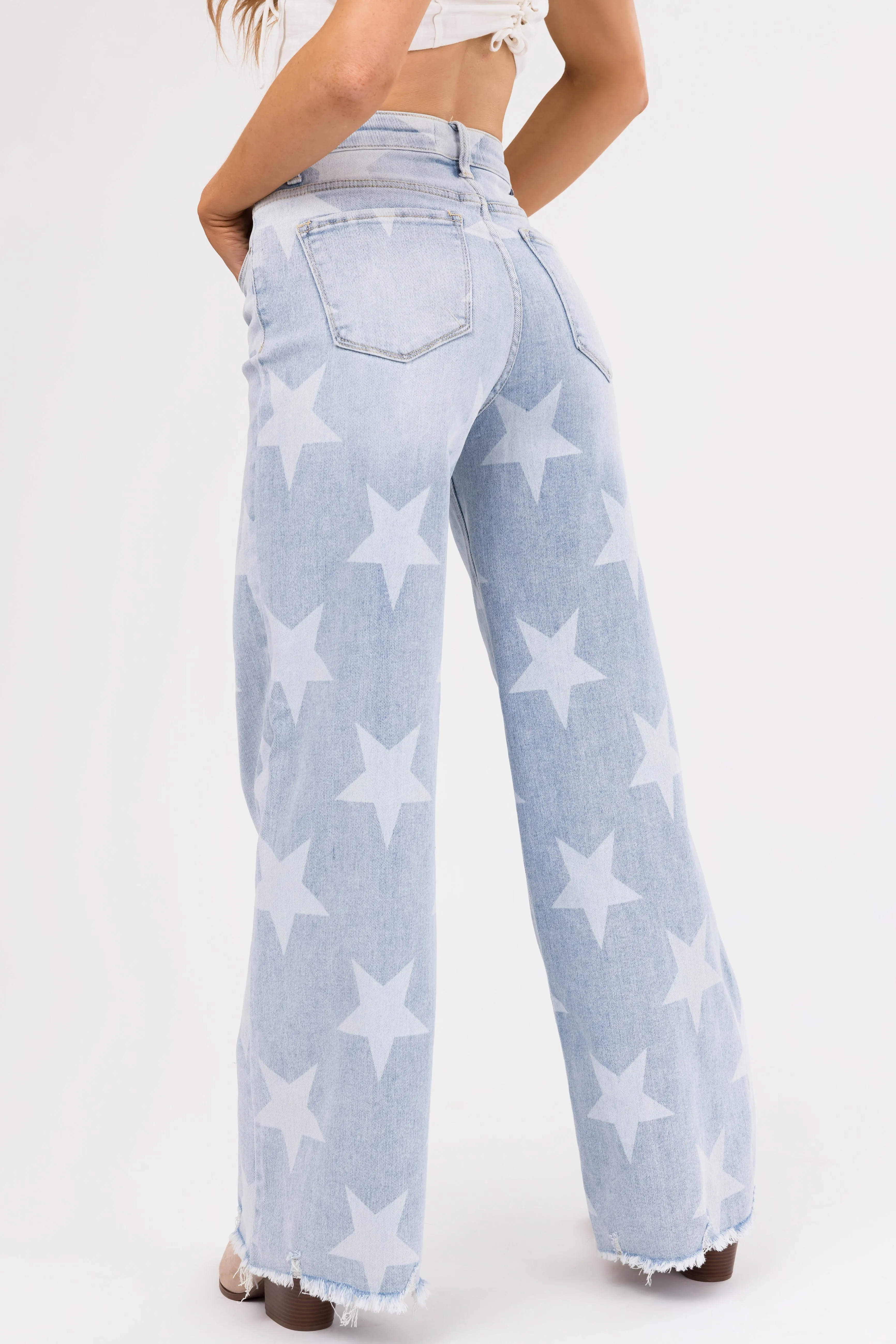 Risen Light Wash Star Print Wide Leg Jeans sold by Lime Lush product image thumbnail 5
