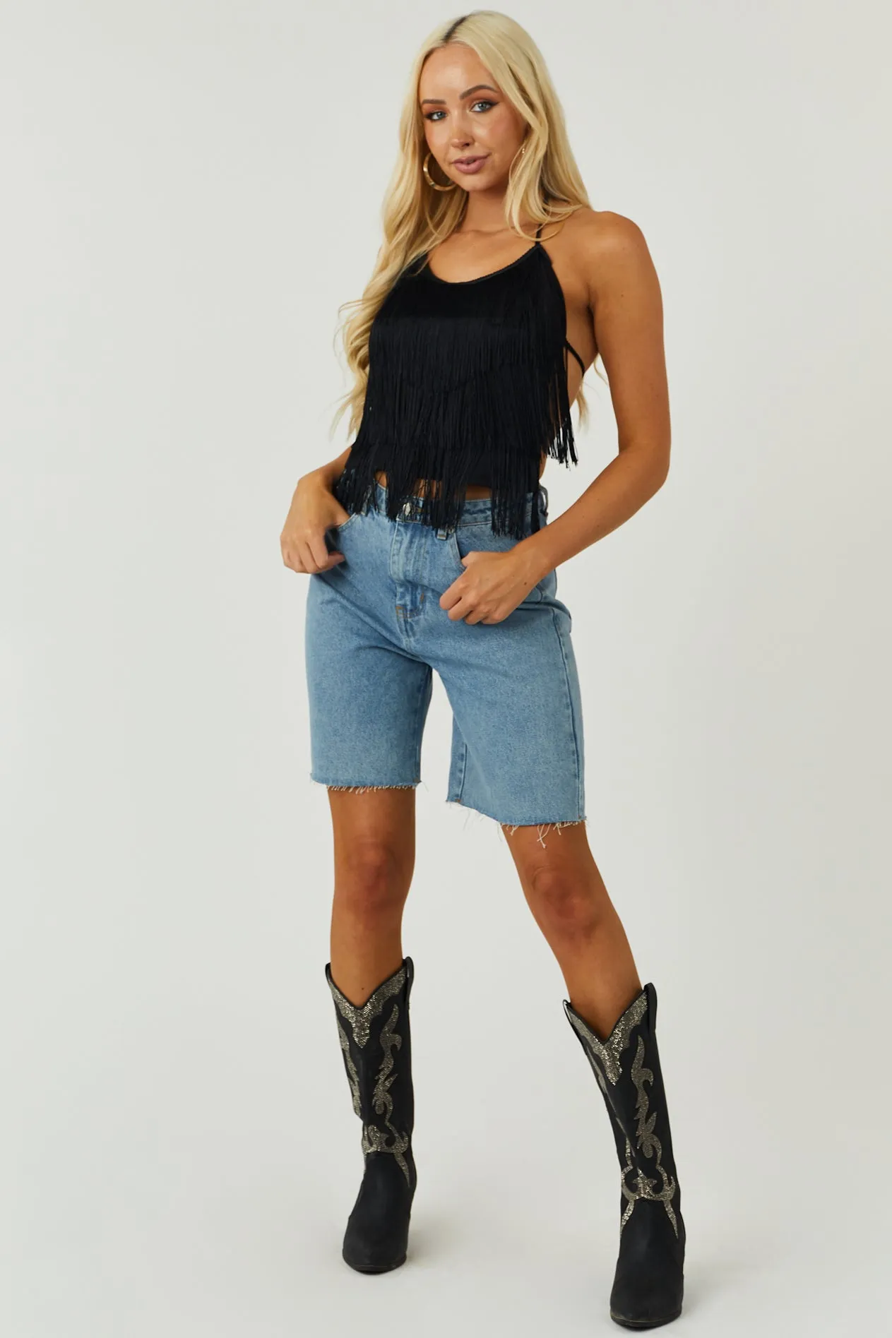 Black Layered Fringe Halter Neck Top sold by Lime Lush product image thumbnail 3