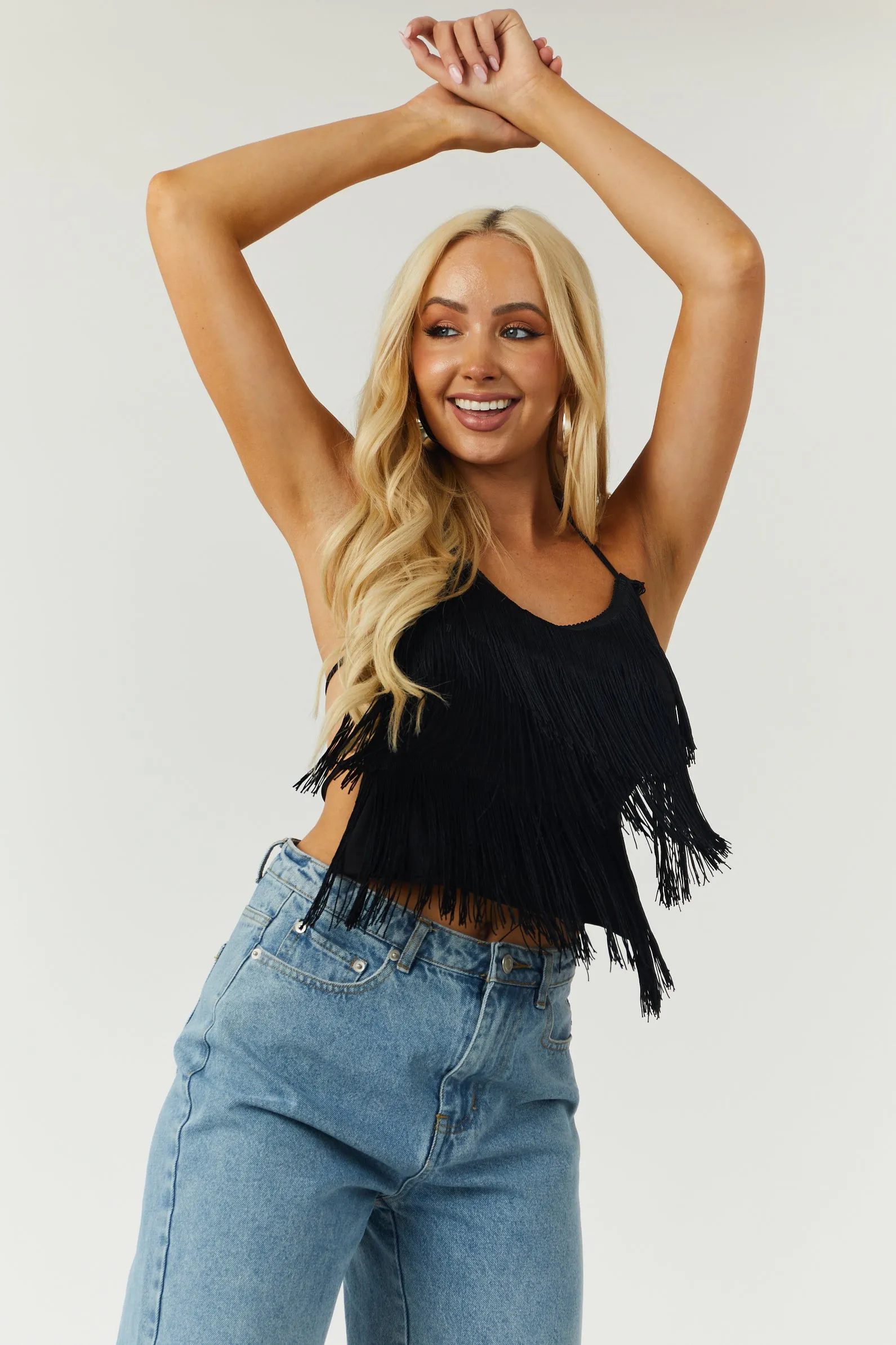 Black Layered Fringe Halter Neck Top sold by Lime Lush product image thumbnail 2