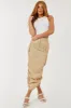 Beige Adjustable Ruched Sides Cargo Midi Skirt sold by Lime Lush