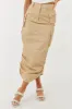Beige Adjustable Ruched Sides Cargo Midi Skirt sold by Lime Lush