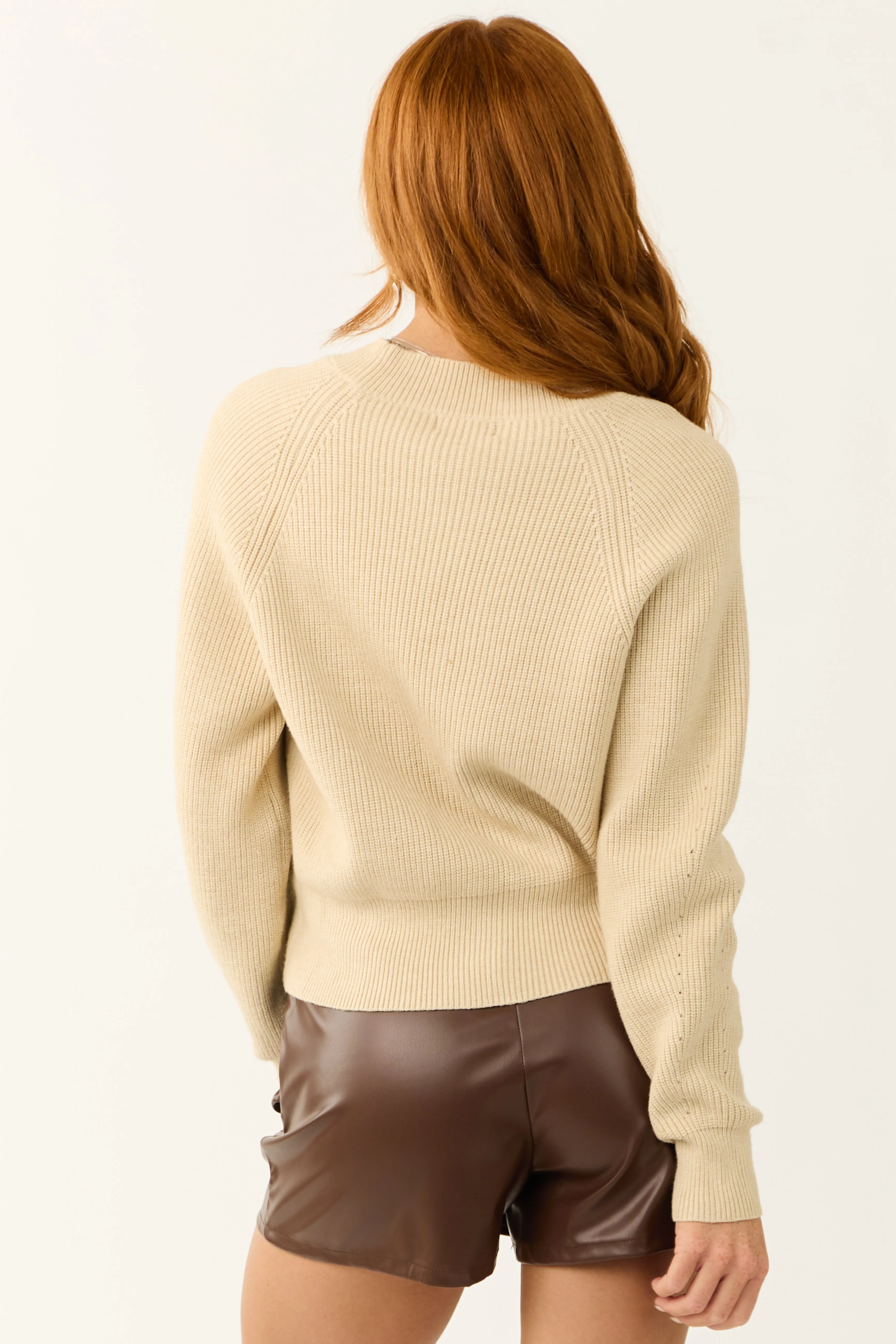 Sand Button Down Overlay Long Sleeve Cardigan sold by Lime Lush product image thumbnail 5