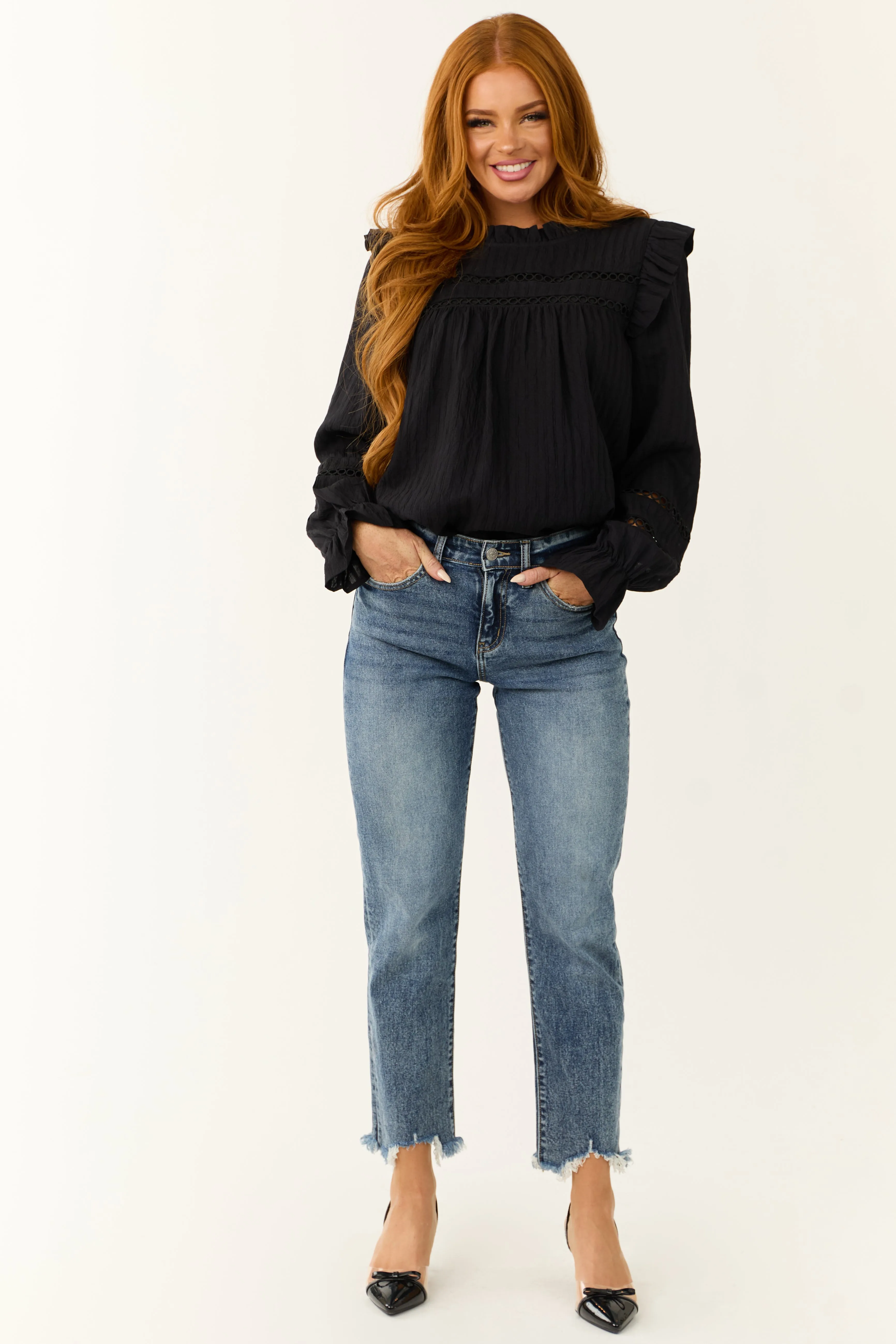 Black Frill Neck Long Sleeve Blouse sold by Lime Lush product image thumbnail 3