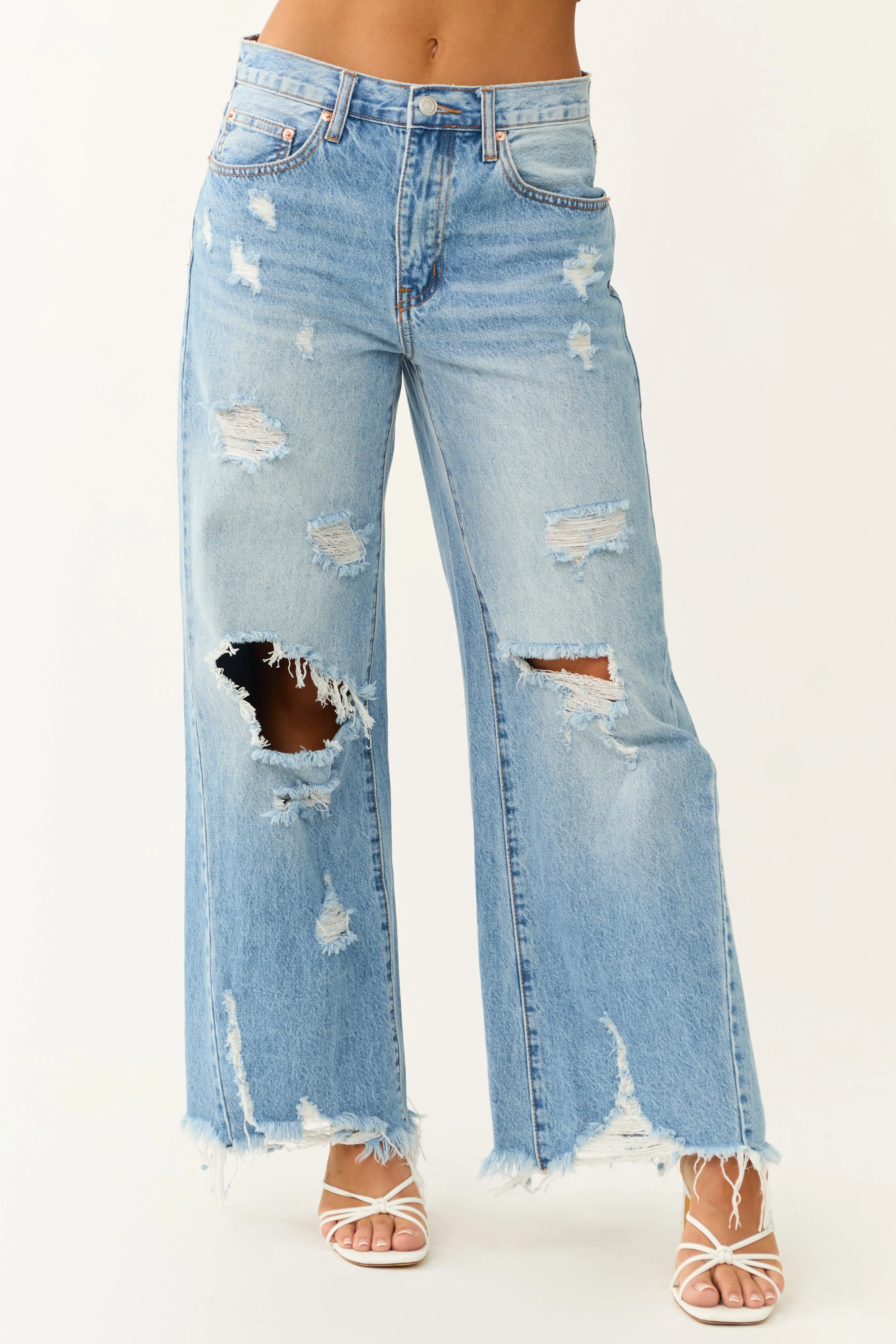 Signature8 Medium Wash Distressed Wide Leg Jeans sold by Lime Lush