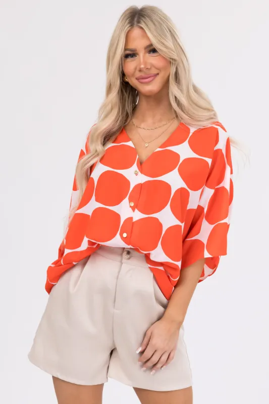 Fire Dot Print V Neck Oversized Blouse sold by Lime Lush