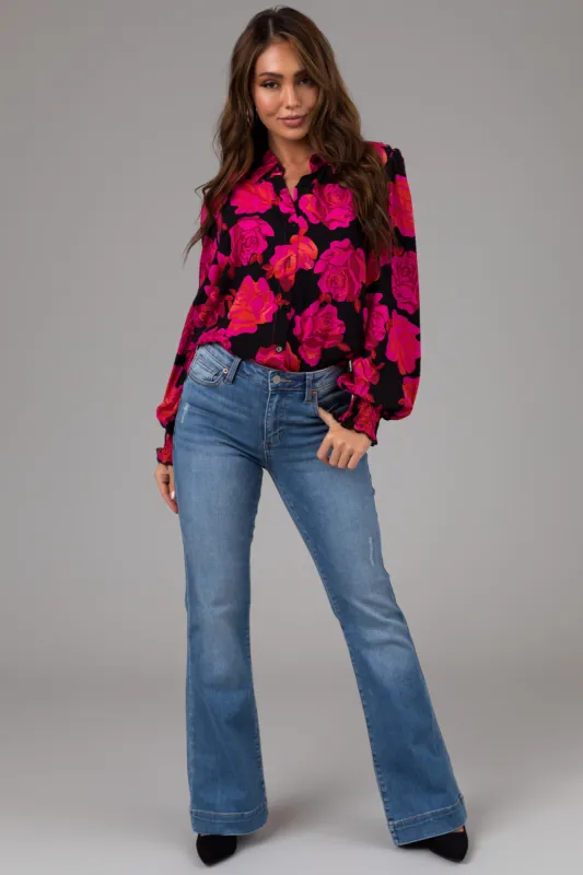 Sneak Peek Medium Wash High Rise Slim Bootcut Jeans sold by Lime Lush