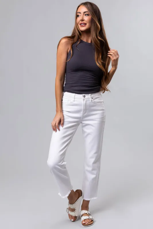 KanCan Off White Cropped Straight Leg Jeans sold by Lime Lush