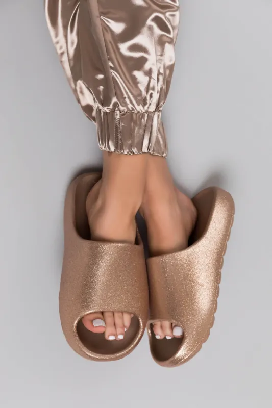 Gold Glitter Foam Slide Sandals sold by Lime Lush