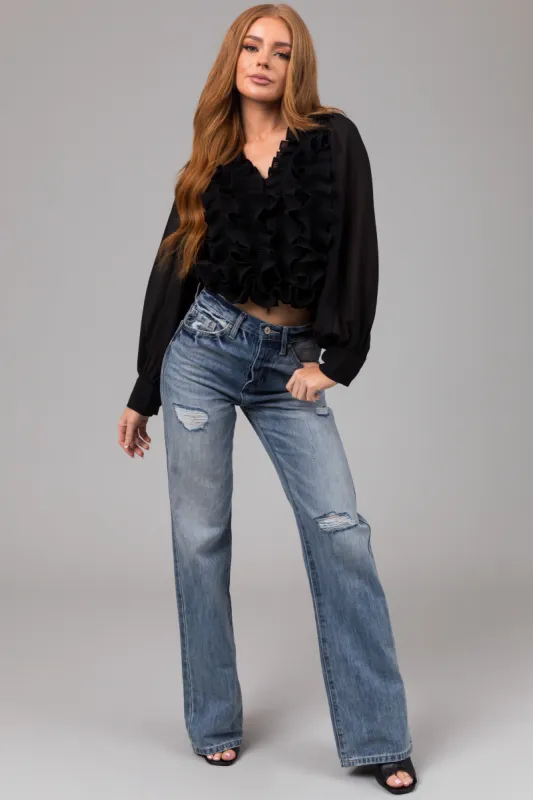 KanCan Medium Mineral Wash Distressed 90's Flare Jeans sold by Lime Lush