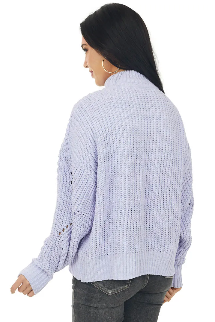 Lavender Mock Neck Pointelle Chenille Sweater sold by Lime Lush product image thumbnail 3
