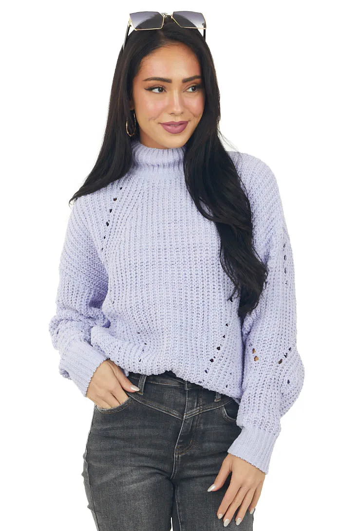 Lavender Mock Neck Pointelle Chenille Sweater sold by Lime Lush