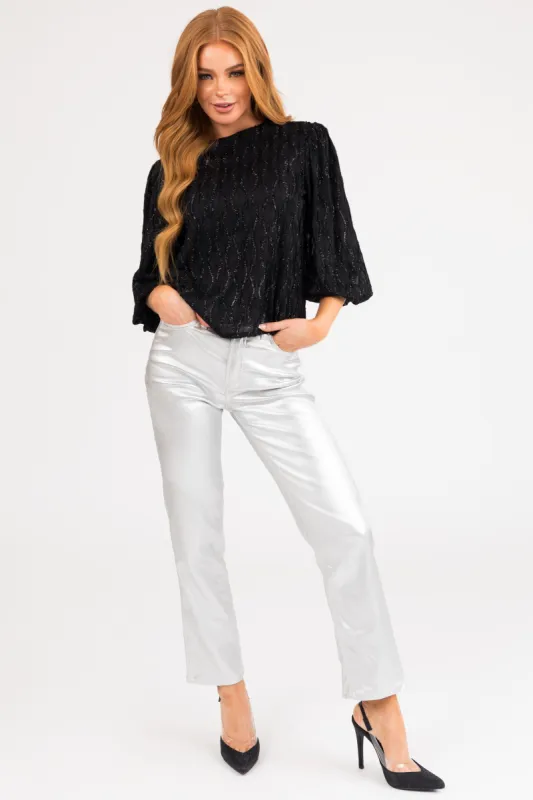 Silver Shiny Pleather High Rise Straight Leg Pants made by Almost Famous